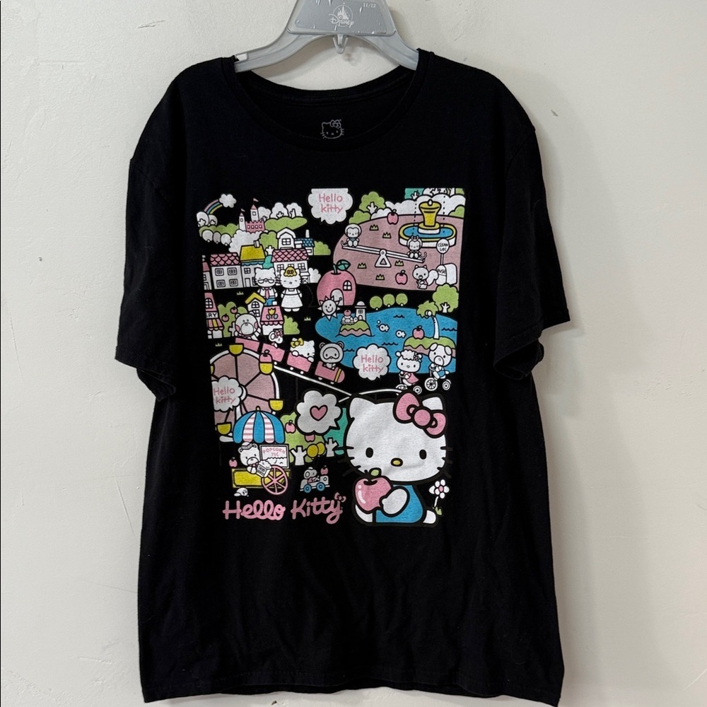 Hello Kitty Black Tee with Colorful Cartoon Design